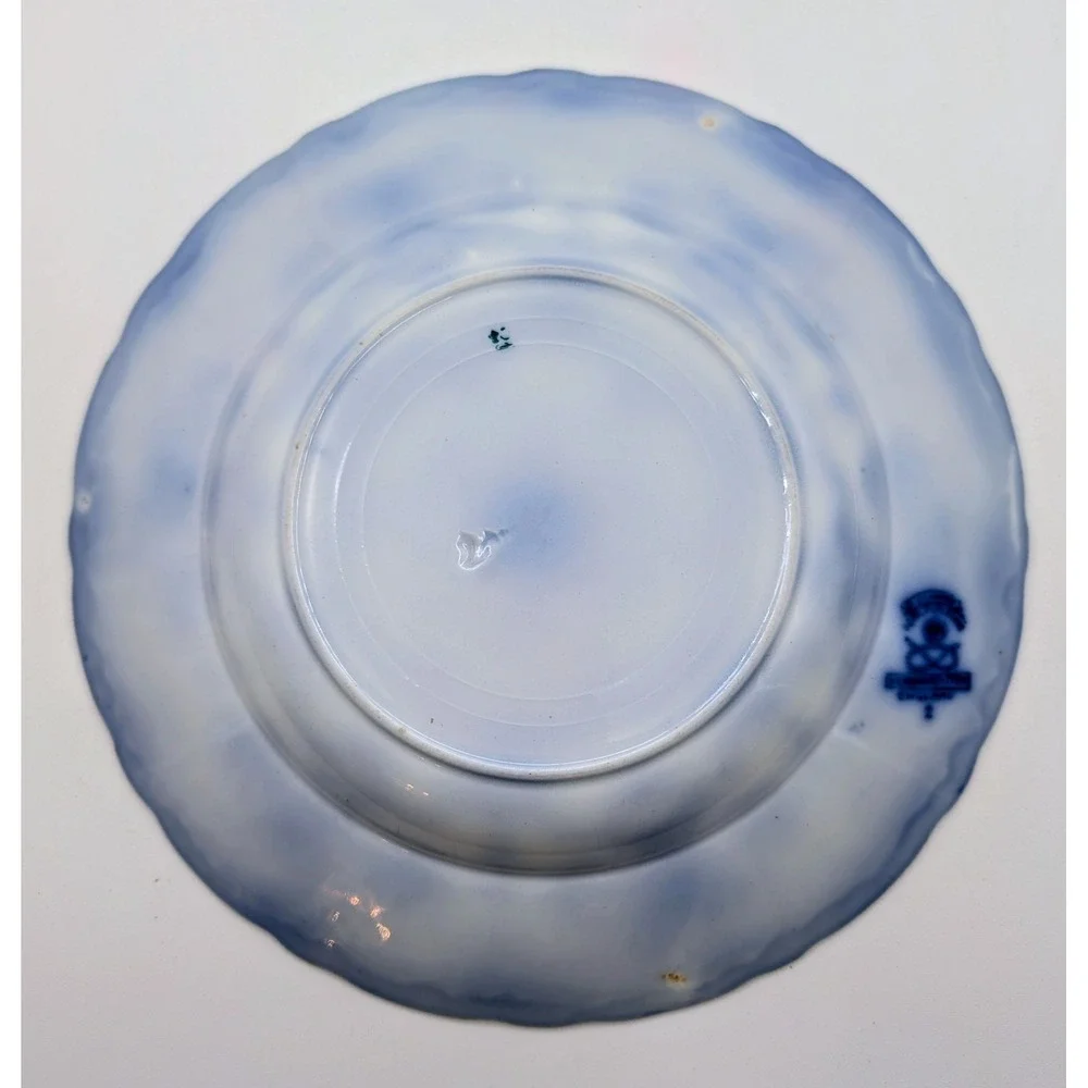 New Wharf Pottery Conway Flow Blue Plate Semi Porcelain England Scalloped 9.25in